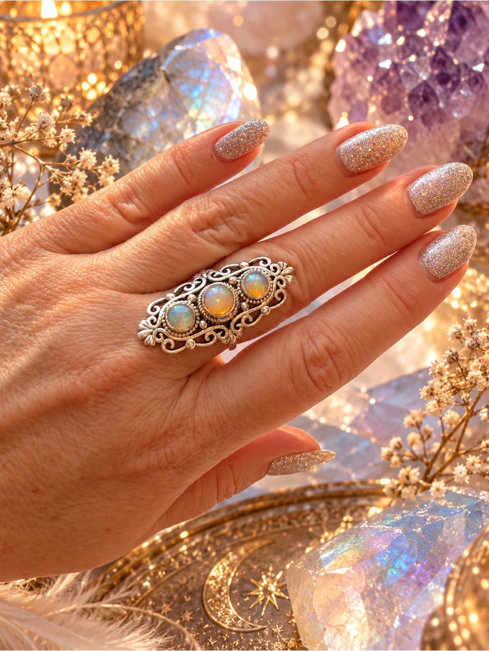 Ethiopian Fire Opal Sterling Silver Statement Ring Size 9
